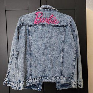 Barbie Embroidered 60th Anniversary Denim Jean Jacket Acid Washed Girls Size XL